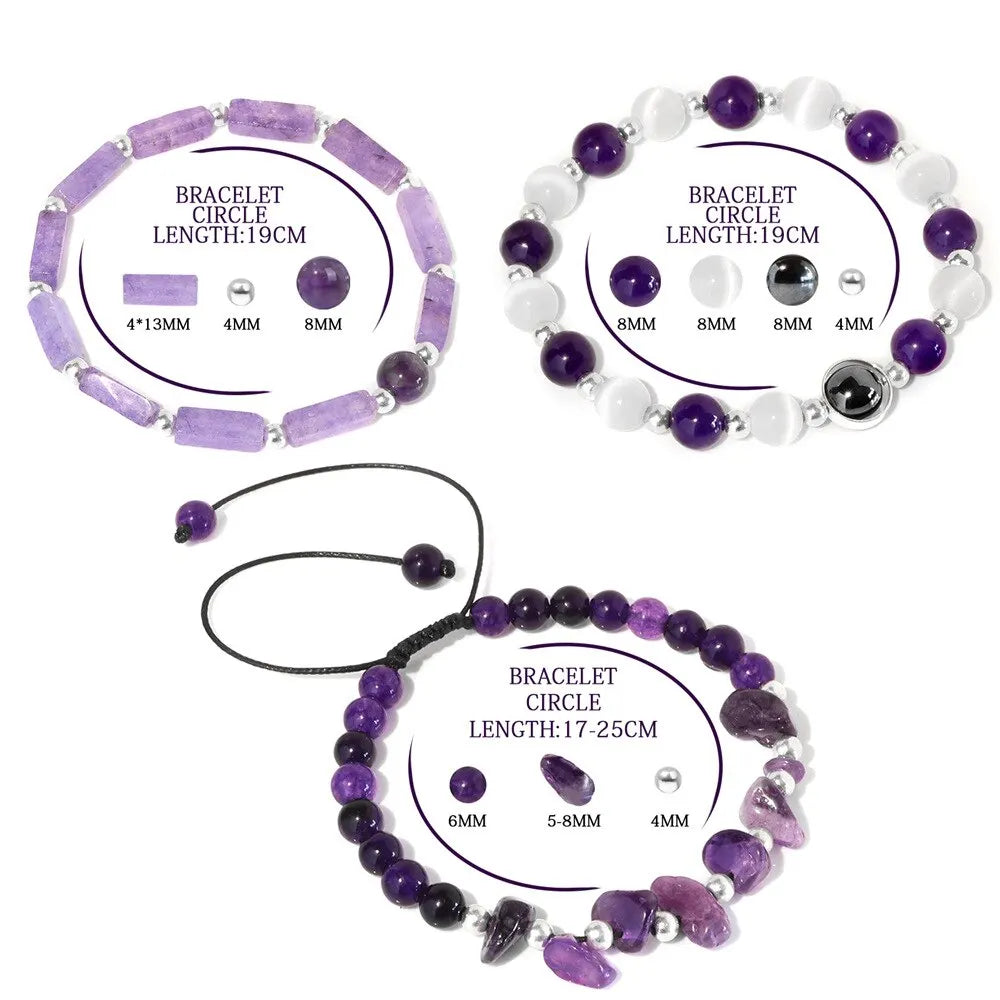 3pcs/Set Body-Purifying Amethyst Bracelet for Weight Loss